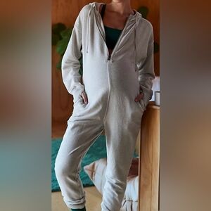 Free People Gray Hooded Jumpsuit